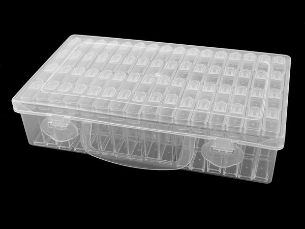 64-Compartment Clear Craft Organizer Case with Alphabet Stickers - Portable Storage Box for Beads, Jewelry, and Small Craft Supplies