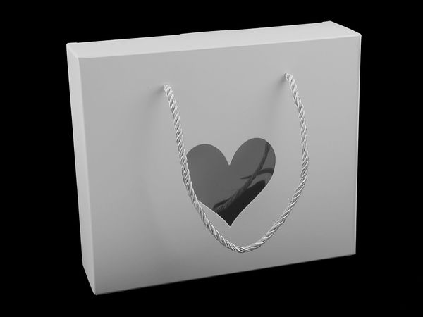 Elegant Foldable Paper Gift Box with Heart-Shaped Window and Cord Handles