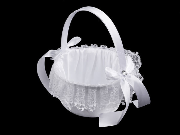 Elegant Satin Flower Girl Basket with Lace and Rhinestone Accents – Premium Wedding Ceremony Basket for Petals and Floral Arrangements