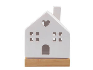 Elegant LED Light-Up Porcelain House Decoration with Bamboo Base - Warm Glow Figurine for Cozy Home Ambiance