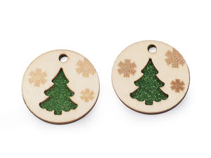 Natural Wooden Hanging Christmas Decorations with Glitter Accents - Star and Tree