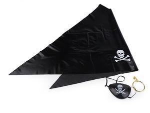 Complete Pirate Costume Accessory Set with Universal Elastic Eye Patch, Head Scarf, and Clip-On Hoop Earring