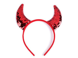 Red Sequined Devil Horns Headband - Reversible Red & Silver Sequins Costume Accessory for Carnival, Halloween, and Theme Parties