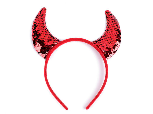 Red Sequined Devil Horns Headband - Reversible Red & Silver Sequins Costume Accessory for Carnival, Halloween, and Theme Parties