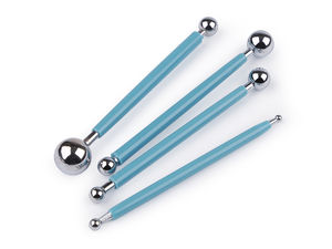 Premium 4-Piece Ball Stylus Modeling Tool Set (Azure Blue) - Stainless Steel Sculpting & Embossing Tools for Clay, Pottery, Fimo & Fondant