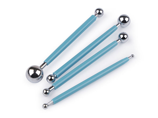 Premium 4-Piece Ball Stylus Modeling Tool Set (Azure Blue) - Stainless Steel Sculpting & Embossing Tools for Clay, Pottery, Fimo & Fondant