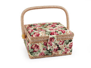Premium Upholstered Sewing Basket with Removable Organizer Tray and Magnetic Closure