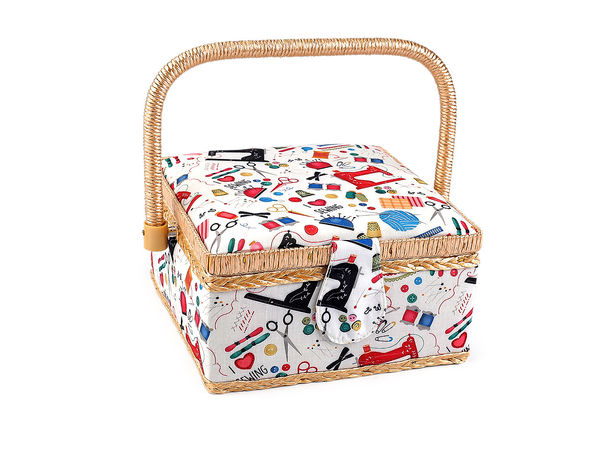 Premium Upholstered Sewing Basket with Removable Organizer Tray and Magnetic Closure