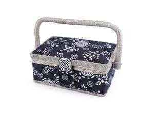 Premium Upholstered Sewing Basket Organizer - Compact Craft Storage Box with Removable Tray and Magnetic Closure