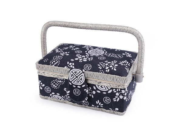 Premium Upholstered Sewing Basket Organizer - Compact Craft Storage Box with Removable Tray and Magnetic Closure