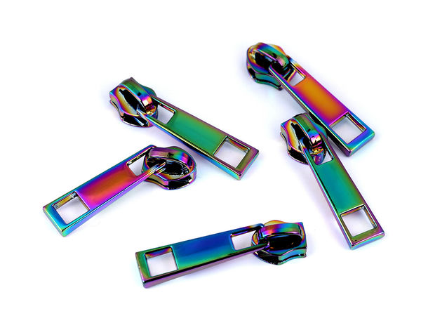 Premium Metal Zipper Slider No. 6 for Nylon and Spiral Zippers - Multicolor Holographic Finish (Non-Locking)