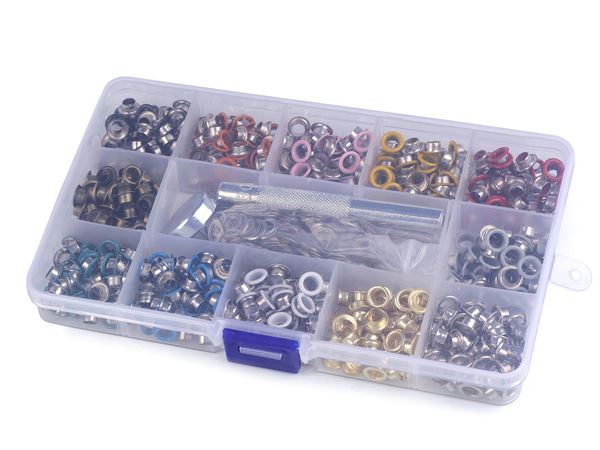 600-Piece Premium Multi-Color Grommet and Eyelet Setter Kit - 5mm Inner Diameter Metal Eyelets with Installation Tools and Storage Case