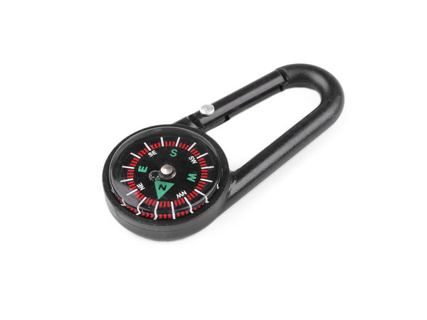 Multipurpose Plastic Carabiner Hook with Integrated 30mm Navigation Compass - Black
