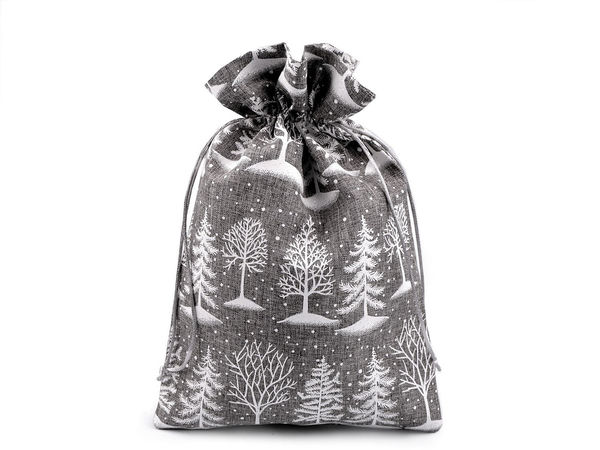 Christmas Tree Print Imitation Jute Gift Bag with Drawstring – 20 x 30 cm