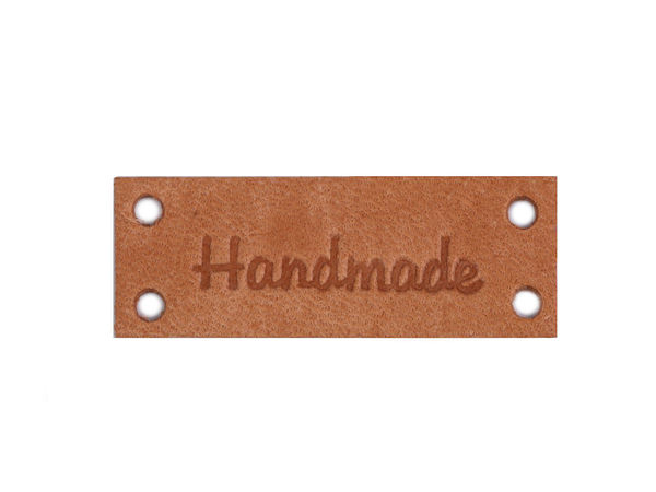 Premium Embossed Leather Tags Handmade with Love 16x44mm - Sew-On Craft Labels for Clothing, Bags, and Scrapbooking