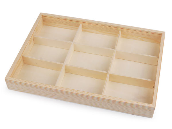 Premium Wooden Storage Organizer with Sliding Transparent Lid and Removable Dividers - Natural Light