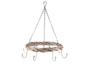 Rustic Hanging Wicker Wreath (Ø38 cm) with 8 Display Hooks - Taupe
