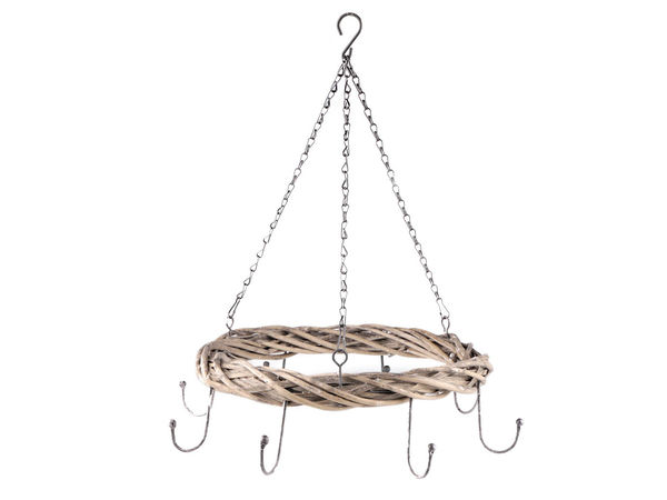 Rustic Hanging Wicker Wreath (Ø38 cm) with 8 Display Hooks - Taupe