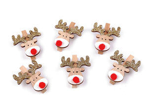 Festive Reindeer Wooden Clothespins - Decorative Holiday Craft Pegs for Christmas Gift Wrapping, Greeting Cards, and Displays