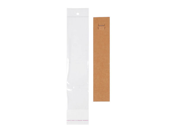 Natural Kraft Paper Jewelry Display Cards with Hanging Bags and Euro Hangers - 4x22 cm