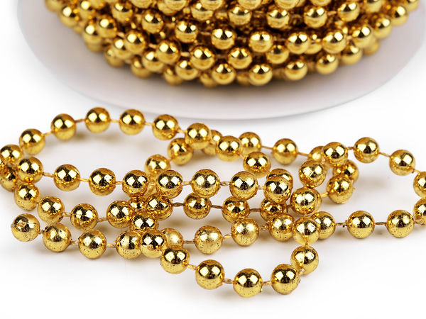 Premium Gold Bead Garland on String, 6mm – Elegant Holiday Decoration for Christmas Trees, Wreaths, Floral Arrangements, and Gift Wrapping