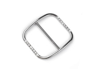 Elegant Rhinestone Crystal Buckle Slider for 40mm Straps - Premium Nickel Metal Embellishment for Evening Wear, Bridal and Prom Gowns