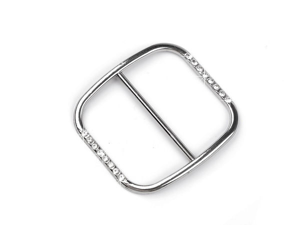 Elegant Rhinestone Crystal Buckle Slider for 40mm Straps - Premium Nickel Metal Embellishment for Evening Wear, Bridal and Prom Gowns