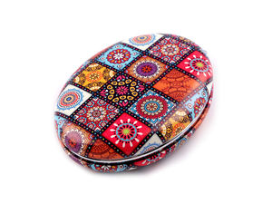 Mandala Embossed Oval Pocket Cosmetic Mirror - Compact Double-Sided Handbag Vanity Mirror with Magnification