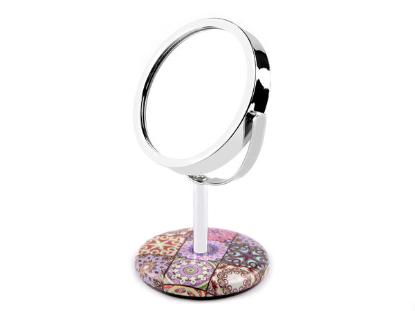 Mandala Rhinestone Tabletop Vanity Mirror - Premium Eco-Leather Adjustable Standing Cosmetic Mirror