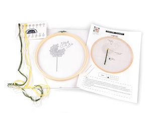 Premium DIY Flower Embroidery Kit on Transparent Tulle with Bamboo Hoop - Pre-Printed Floral Motif Craft Set