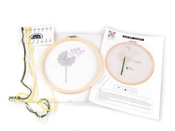 Premium DIY Flower Embroidery Kit on Transparent Tulle with Bamboo Hoop - Pre-Printed Floral Motif Craft Set