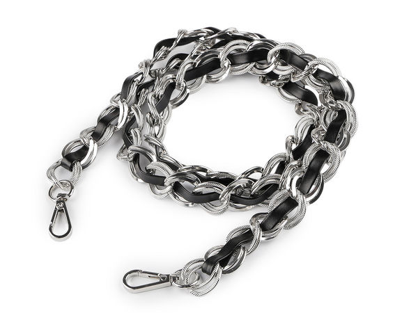 Premium Eco-Leather Handbag Strap with Metal Chain and Carabiner Clasps, 2cm Width