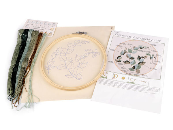 Premium DIY Embroidery Kit with Pre-Printed Botanical Motifs - Complete Starter Set with Bamboo Hoop, Mouline Yarn, and Needles
