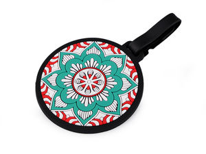 Premium Silicone Mandala Luggage Tag - Flexible Round Suitcase Name ID Label with Protective Film and Strap