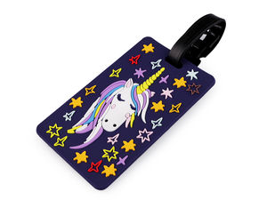 Premium Silicone Luggage Name Tag with Attachment Strap - Owl & Unicorn