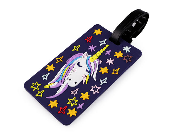Premium Silicone Luggage Name Tag with Attachment Strap - Owl & Unicorn
