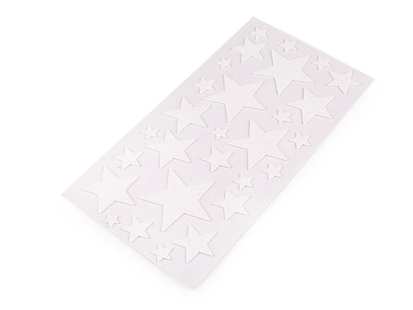 Premium Self-Adhesive Glitter Foam Stars - White AB, Assorted Sizes (Moosgummi)