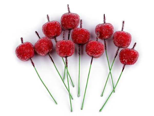 Frosted Red Artificial Mini Apples with Flexible Wire Stems for Crafts and Holiday Wreaths