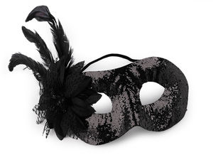 Glitter Masquerade Eye Mask with Feather and Flower Details – Elegant Party and Carnival Costume Accessory