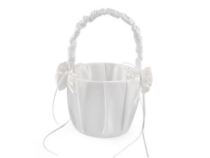 Premium Satin Flower Girl Basket with Ribbons and Floral Accents - Elegant Wedding Ceremony Basket for Rose Petals