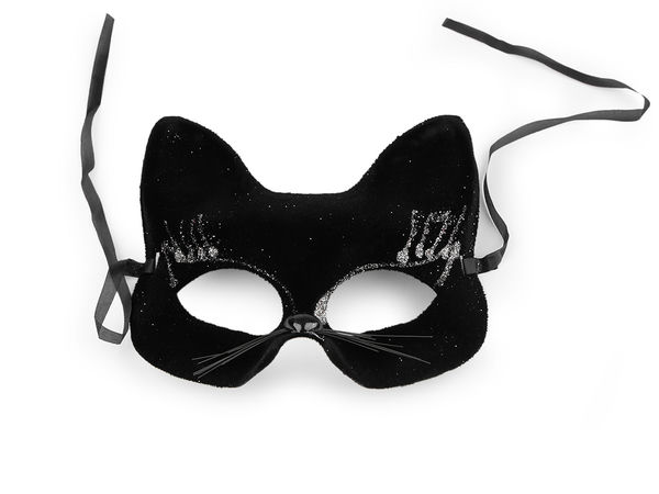Velvet Cat Eye Masquerade Mask with Glitter Accents - Premium Carnival & Party Costume Accessory