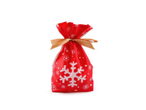 Festive Christmas Drawstring Gift Bags with Satin Ribbon - Premium Matte Semi-Transparent Candy & Goodie Treat Bags (12 x 17.5 cm)