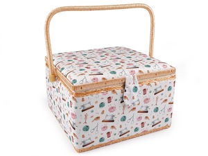 Premium Upholstered Sewing Basket with Removable Organizer Tray and Magnetic Closure