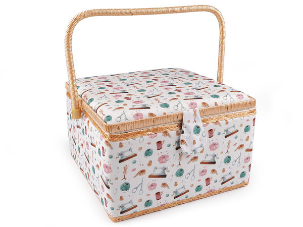 Premium Upholstered Sewing Basket with Removable Organizer Tray and Magnetic Closure