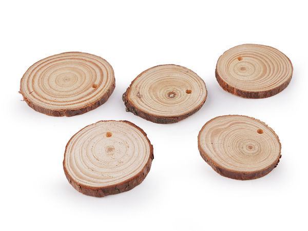 Natural Unfinished Wood Slices with Hanging Hole - Premium Bark-Edge Wooden Pendants for DIY Crafts, Painting & Decoupage (5-Piece Pack)