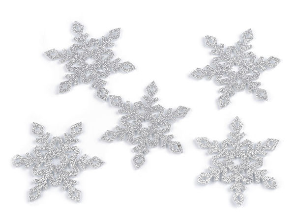 Glitter Silver Christmas Felt Snowflake Ornaments - 75mm Craft & Holiday Decor Embellishments