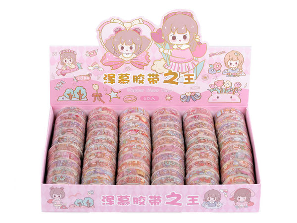 Decorative Kids Craft Adhesive Tape Set (15mm) - 60-Pack Assorted Children's Motifs with Metallic Details