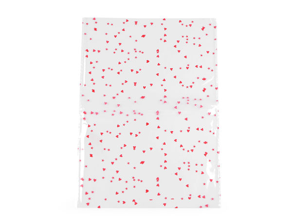 Heart-Print Transparent Gift Bags (18x25 cm) - Premium Cellophane Favor & Retail Packaging