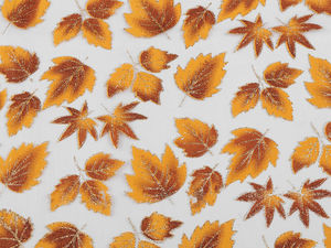 Premium Soft Organza Fabric with Glitter Autumn Leaves - Orange-Yellow