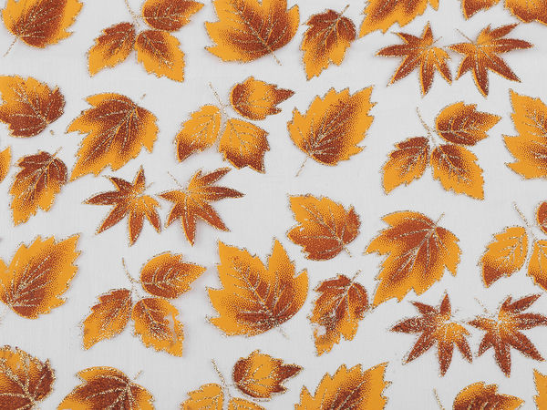 Premium Soft Organza Fabric with Glitter Autumn Leaves - Orange-Yellow